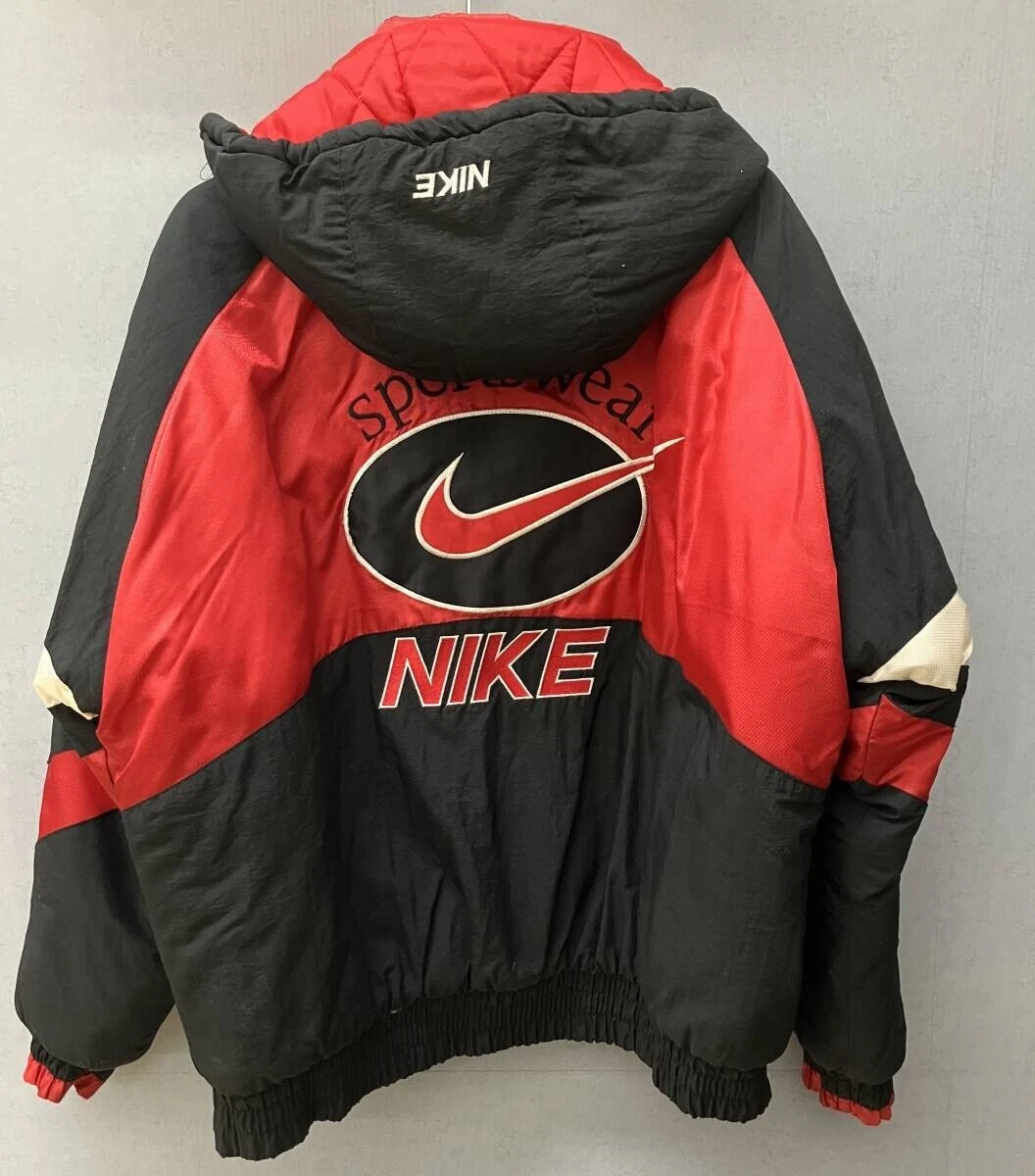 Veste de sport à capuche vintage OG Nike noir rouge blanc tampon M motif suprême