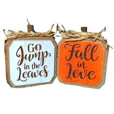 Fall Autumn Harvest Rustic Wooden Pumpkins--Set of 2 NWOT