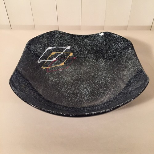 Vintage 1950s MCM Black Grey Splatter Diamond Pattern Ceramic Bowl Art Pottery - Picture 2 of 6