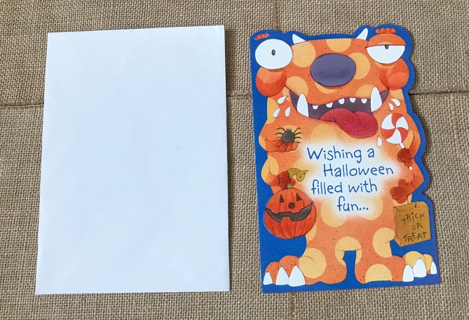 Tarjeta de Halloween Gibson Monster caprichosa divertida kitsch goofy tontería espeluznante sin usar Foto 2 de 4