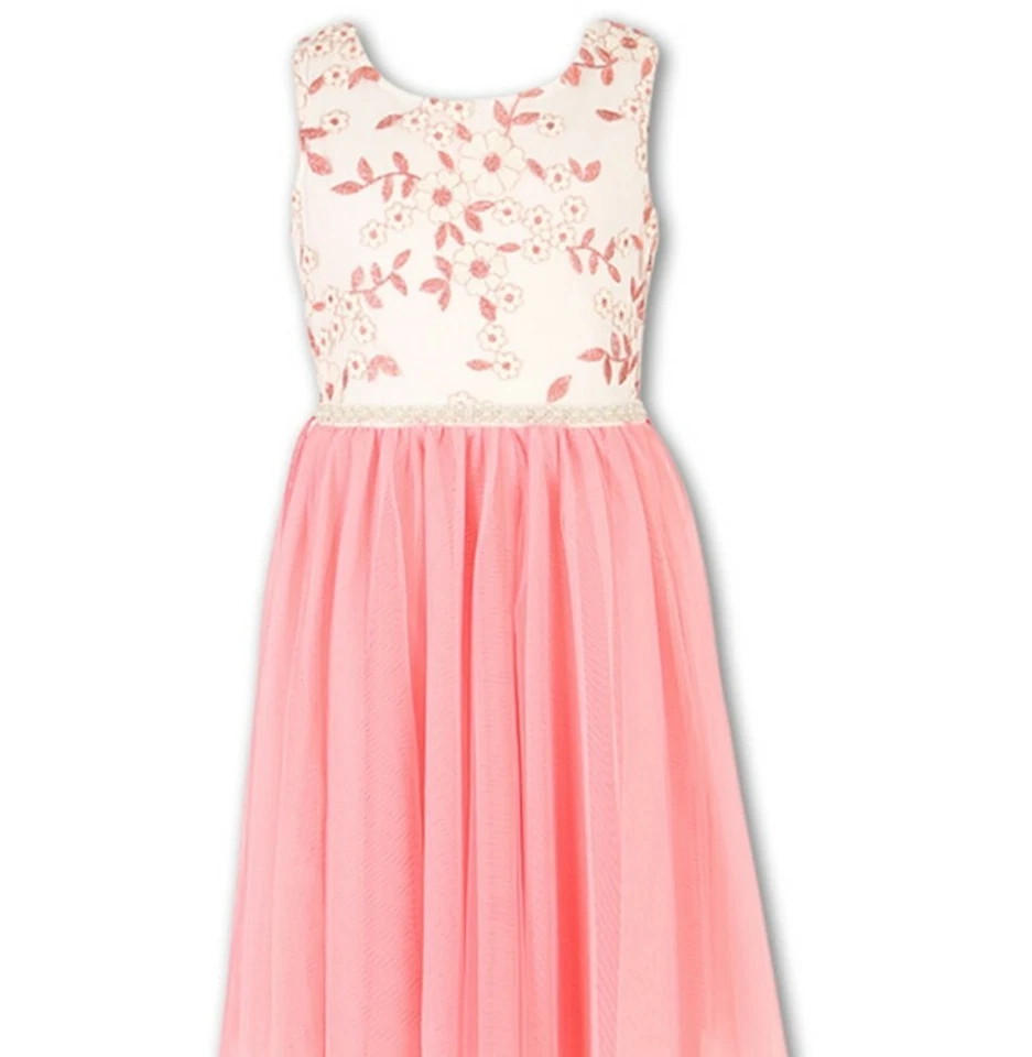 Speechless Big Girl's Sleevess Floral Embroidered Hanky-Hem Fanciful Dress-16 - Image 2 of 3