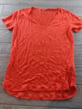 Holt Renfrew Womens Blouse Size 3 Red V-Neck Short Sleeve Top Linen