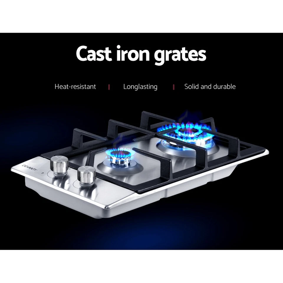 Devanti Gas Cooktop 30cm Gas Stove Cooker 2 Burner Cook Top Konbs NG LPG Steel - image 3 of 4