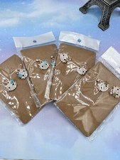 Hello Kitty Earrings Studs With Rhinestones For Girls / Women - 4 PAIRS