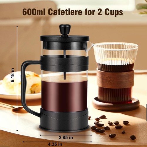KOOYAT Cafetiere French Press Kaffeemaschine mit Fassungsvermögen 600ml / 2 Tassen Schwarz - Bild 4 von 6