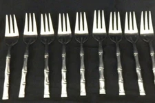 9 PC Sunshine Products TIKI Exotic Bamboo Stainless Flatware Salad Forks 
