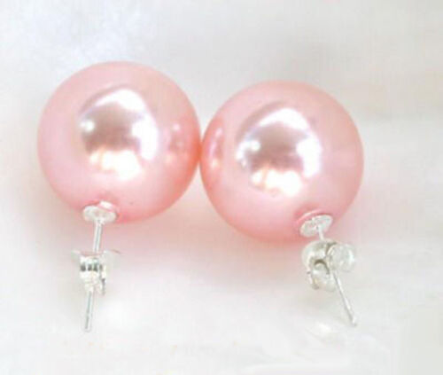 8-14mm AAA Pink South Sea Shell Pearl 925 Silver Stud Women Lady Girl Earrings - Picture 1 of 3