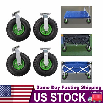10''in Pneumatic Heavy Duty Air Tire Wheels Swivel Locking Farm Cart Caster 4Pack