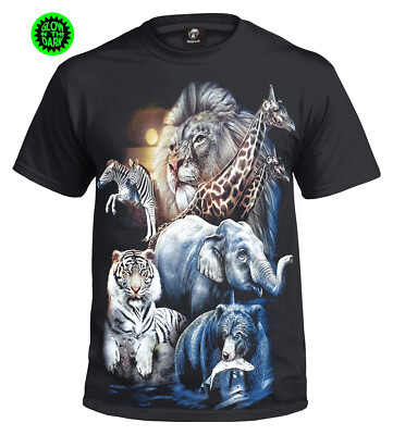 THE ZOO GLOW IN THE DARK T-Shirt/Tiger/Löwe/Elefant/Bär/Tier/Herren/Kinder/Tshirt