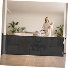 Upgraded 120 inch Retractable Baby Gates Extra Wide 42" Tall x 120" Wide Black