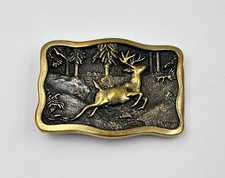 Vintage 1970 s Deer Buck Stag BTS Belt Buckle Cowboy Hunter Sportsman Brass