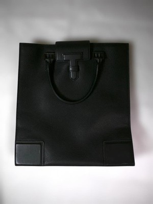 a.testoni Leather Tote Bag Men Black A4 Storage 2Way Genuine Leather Excellent