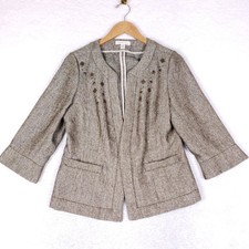 Coldwater Creek Brown Textured Embellished Open Front Blazer Jacket Womens 12