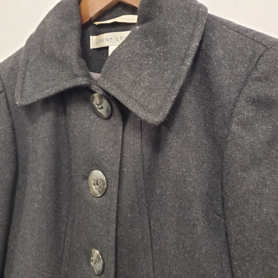Larry Levine Womens Wool Pea Coat Size Petite Black Corpcore Business Layers - Image 2 of 4