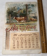ANTIQUE PAGE WOVEN WIRE FENCE 1896 CALENDAR SIGN ADRIAN MI COW FARM CATTLE