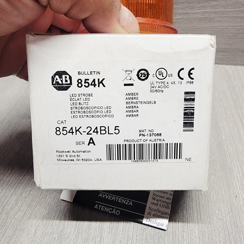 Allen Bradley 854K-24BL5/A Módulo de Luz LED 24V AC/DC Lente Ámbar Estroboscópica LED Foto 2 de 4