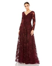 Mac Duggal Size 20 Burgundy 20409 Embroidered Illusion Long Sleeve Gown Dress