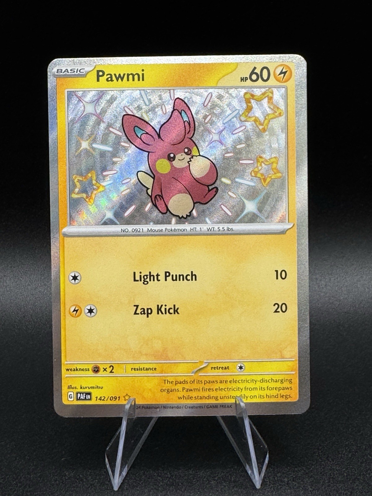 Pokemon Pawmi 142/091 Paldean Fates Baby Shiny Ultra Rare Holo NM