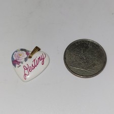 Destiny Heart Shaped Kiln Fired Porcelain Metal Bail Pendant Flower graphic
