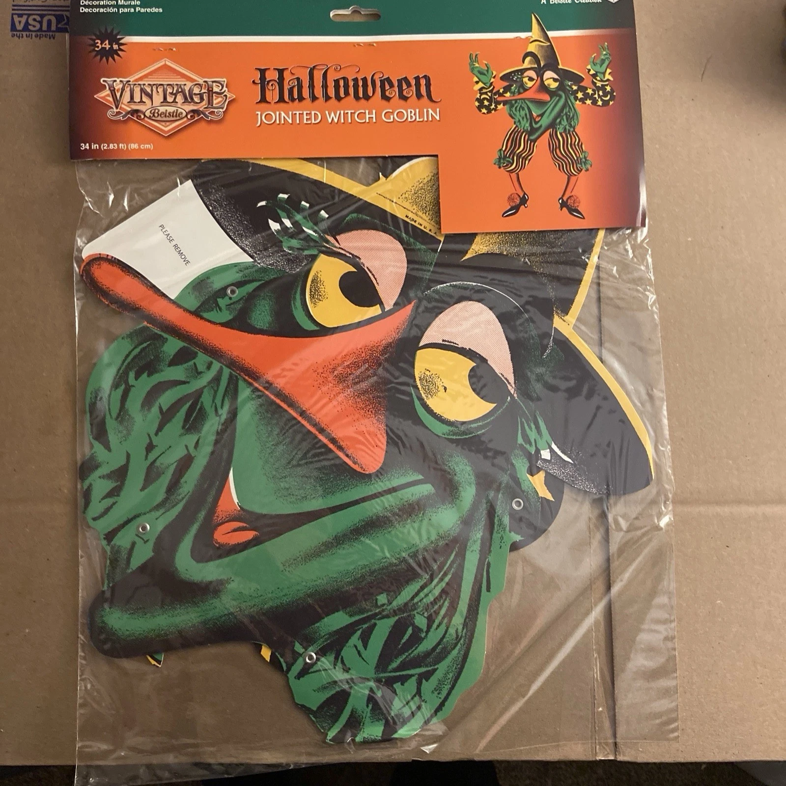 Vintage Halloween Jointed Witch Goblin 34 Inch