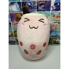 Strawberry Boba Tea Plush 11" Kawaii Bubble Tea Stuffed Animal Pink