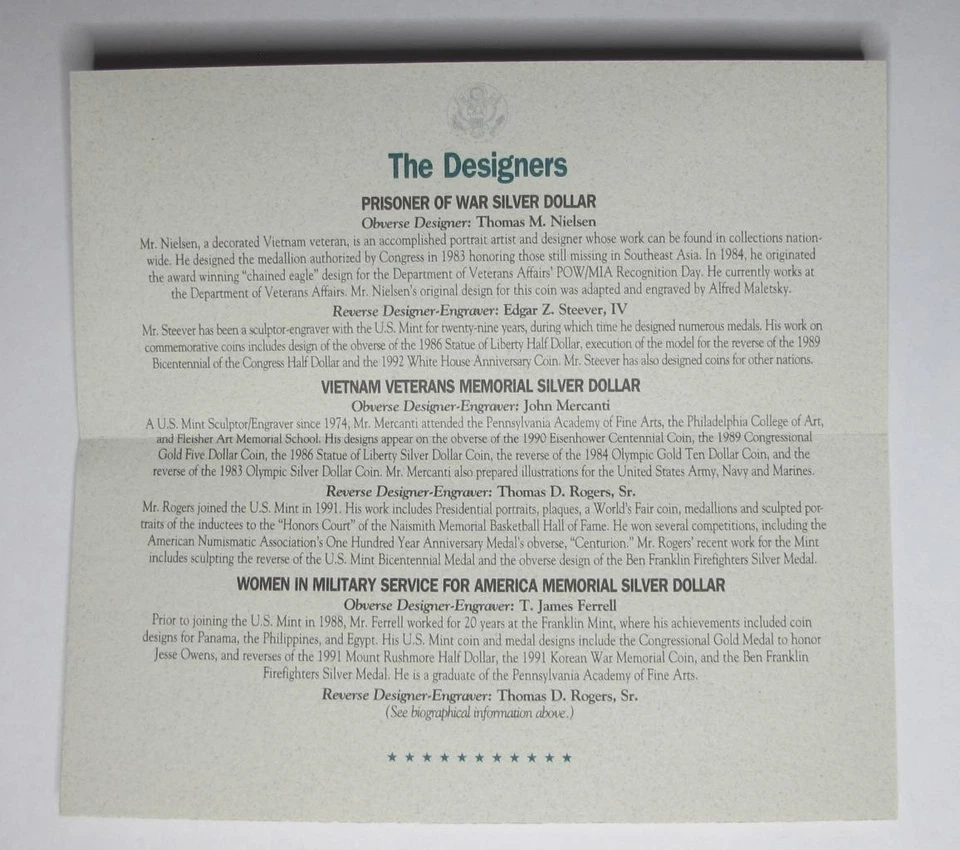 1994 U.S. (3) Silver Dollars * Veterans Commemorative Set * In Box w/COA - Image 4 of 4