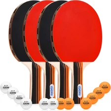 Ping Pong Paddles Set of 4, Ping Pong Paddles and Balls, Table Tennis Rackets Se
