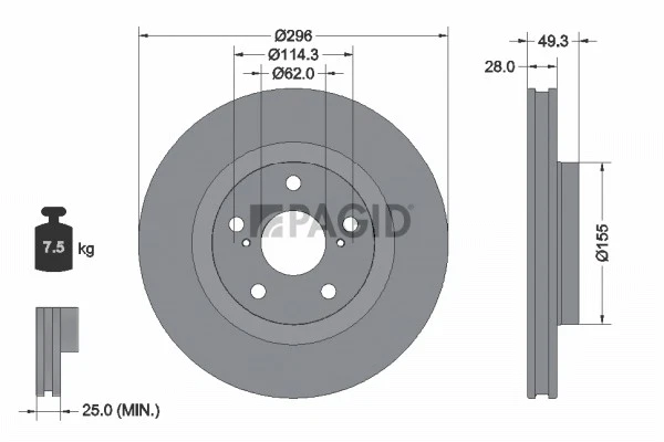 2x PAGID Disque De Frein Ventilé Intérieur Pour Toyota Auris _E18_ NRE15 - Photo 1/1