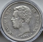 Spain 1871 (75) DE-M 5 Pesetas Silver Coin