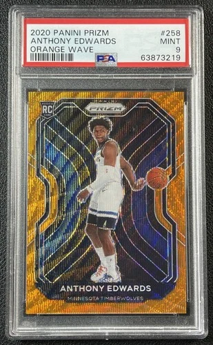 ANTHONY EDWARDS PSA 9 2020-21 PANINI PRIZM #258 ORANGE WAVE ROOKIE RC 44/60