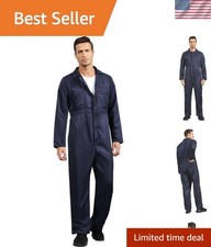 Navy Blue Men's Work Coveralls Jumpsuit - Stylish Long Sleeve Mechanic Outfit