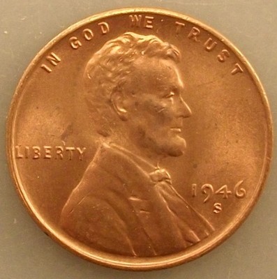 1946-S LINCOLN WHEAT (1c) CENT RED W/MINT LUSTER BU UNCIRCULATED
