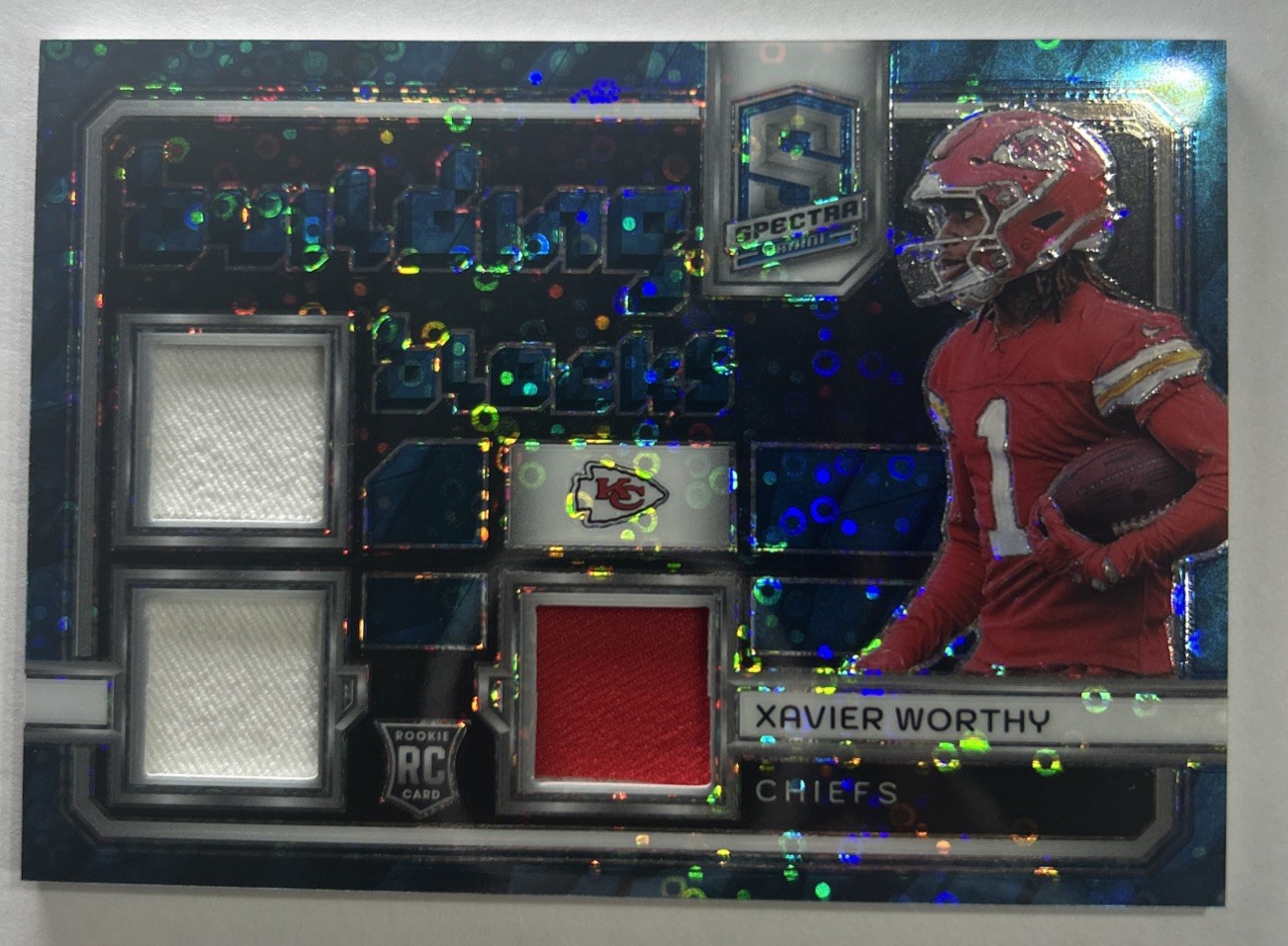 Xavier Worthy Panini Spectra Building Blocks Relics #BBXWY Neon Blue
