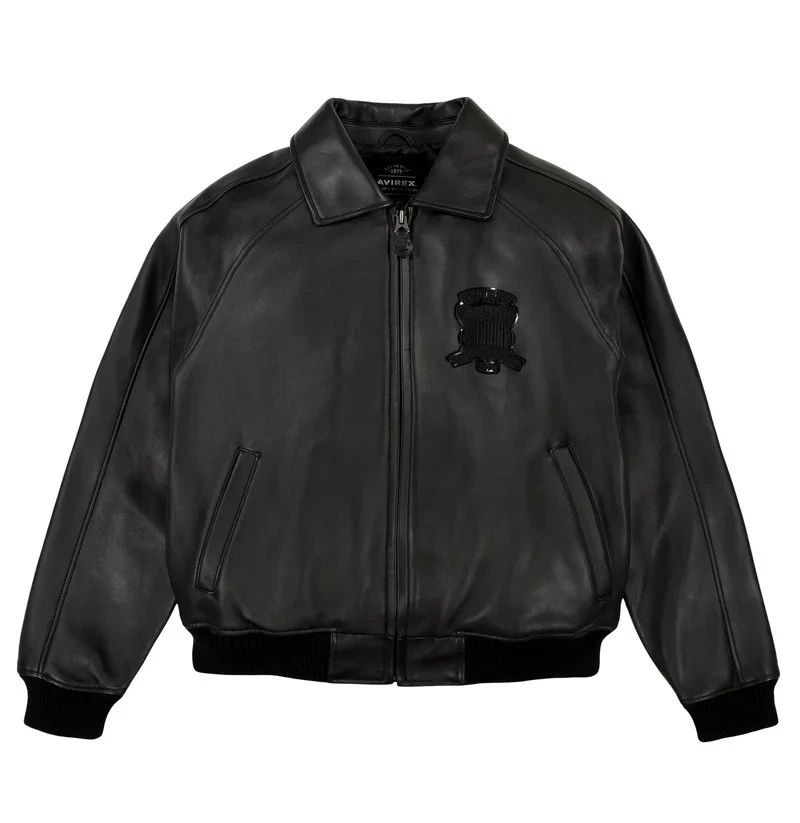 Men Avirex ICON Black Real Bomber American Flight Faux Jacket Leather for Men - Image 2 of 4