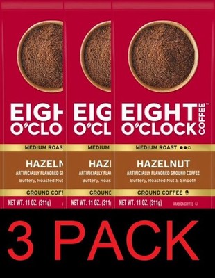 Eight O'clock HAZELNUT Medium Roast Arabica Ground Coffee 11 oz - 3 PACK