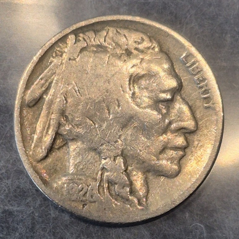 1926 Buffalo nickel obverse, Indian head with date 1926