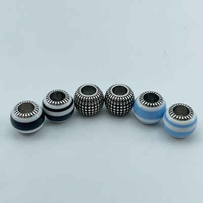 BRIGHTON Charm Bead Set 6pc Silver Plate Acrylic Stripe Spacer Bracelet