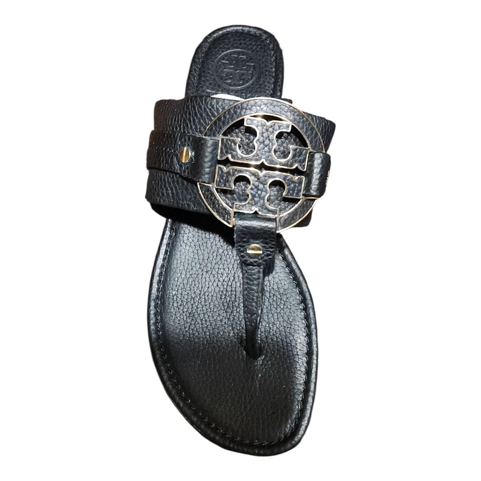 Sandalias chanclas Tory Burch Amanda negras de cuero caído para mujer talla 10 Foto 2 de 4