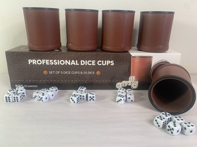 RNK Professional Brown Faux Leather Velvet Lined Dice Cups Set of 5 w/ 25 Dice