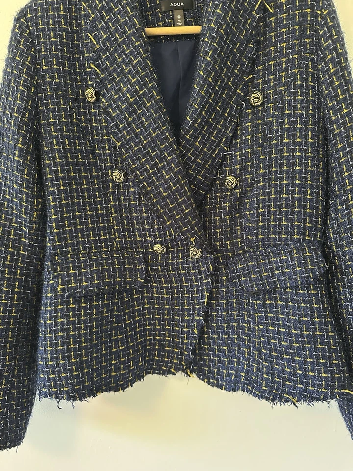 Chaqueta Aqua Cutaway Tweed Doble Pecho en Azul Marino | Talla Mediana Foto 3 de 4