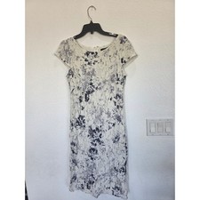 Chetta B Blue White Floral Lace Sheath Dress Cap Sleeve Size 12