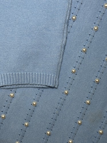 Liv Milano Sweater Womens Size Medium Baby Blue Pearl Embellished Dolman EUC - Picture 4 of 6