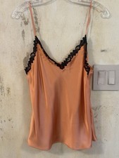 LA PERLA GLAMOUR 3 USA 36 MAISON SILK CAMISOLE BLACK LACE TRIM MADE IN ITALY