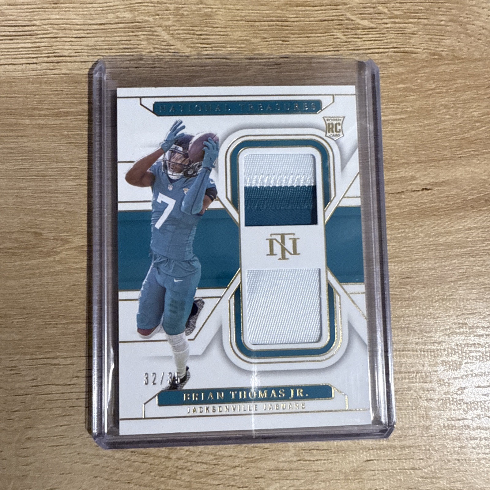 BRIAN THOMAS JR. 2024 NATIONAL TREASURES ROOKIE DUAL PATCH GOLD RC 32/35