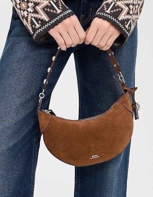 *NWT* Polo Ralph Lauren Polo ID Suede Studded Shoulder Bag