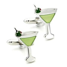 MARTINI CUFFLINKS Cocktail Bartender Mixed Drinks NEW w GIFT BAG Glass Olive