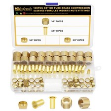 3/8 Brass Compression Fittings Sleeves Ferrules Inserts Nuts Fittings, 100PCS