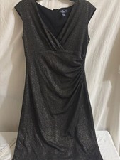 Metallic Black Cap-Sleeve Dress glitter, shimmer, slimming party evening H