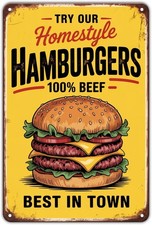 Hamburger Beef Burgers Delicious Diner Tin Metal Signs Home D cor Vintage Restau