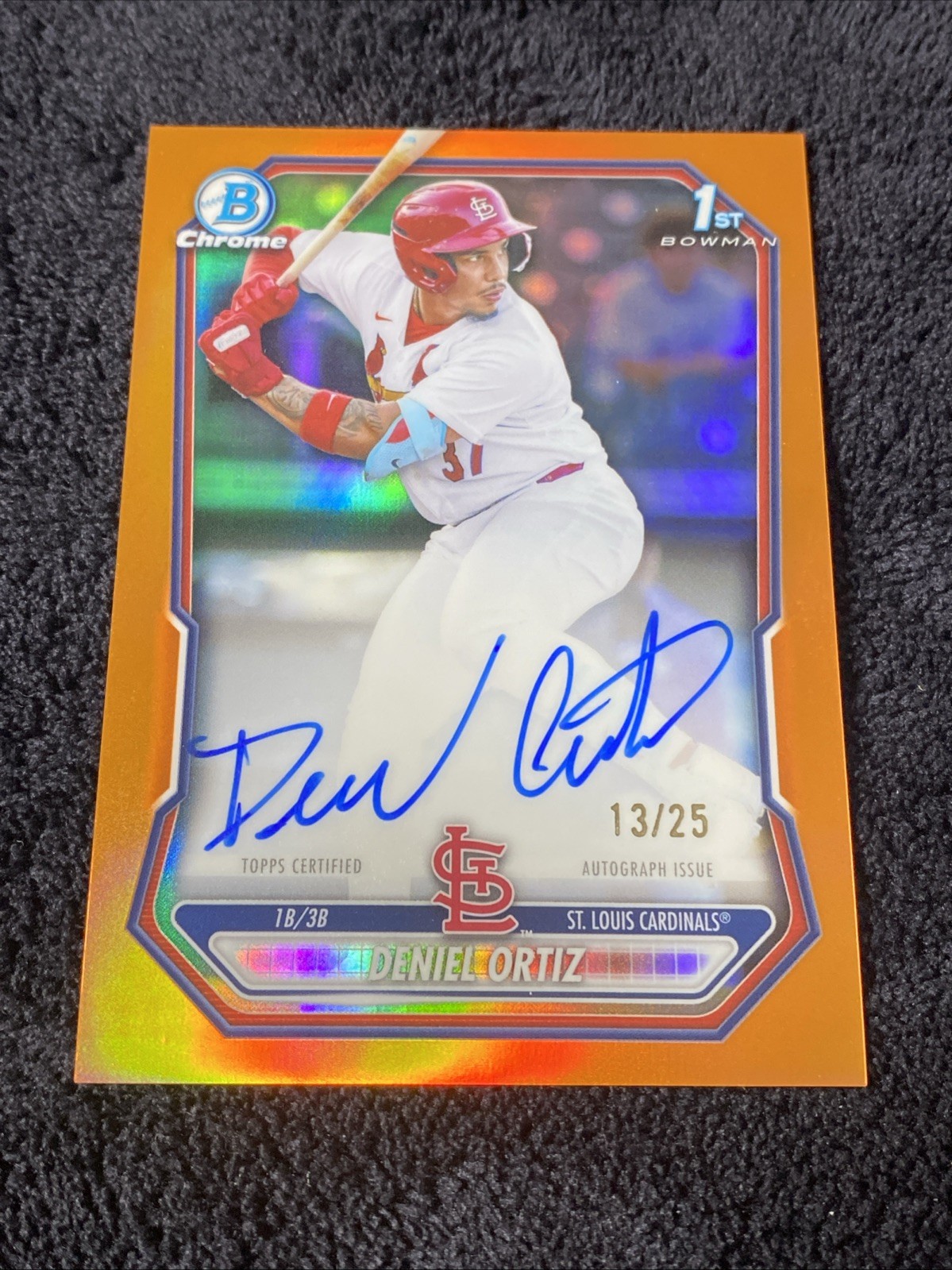 2026 Bowman Chrome Deniel Ortiz 1st Cardinals True Orange /25 On Card Auto
